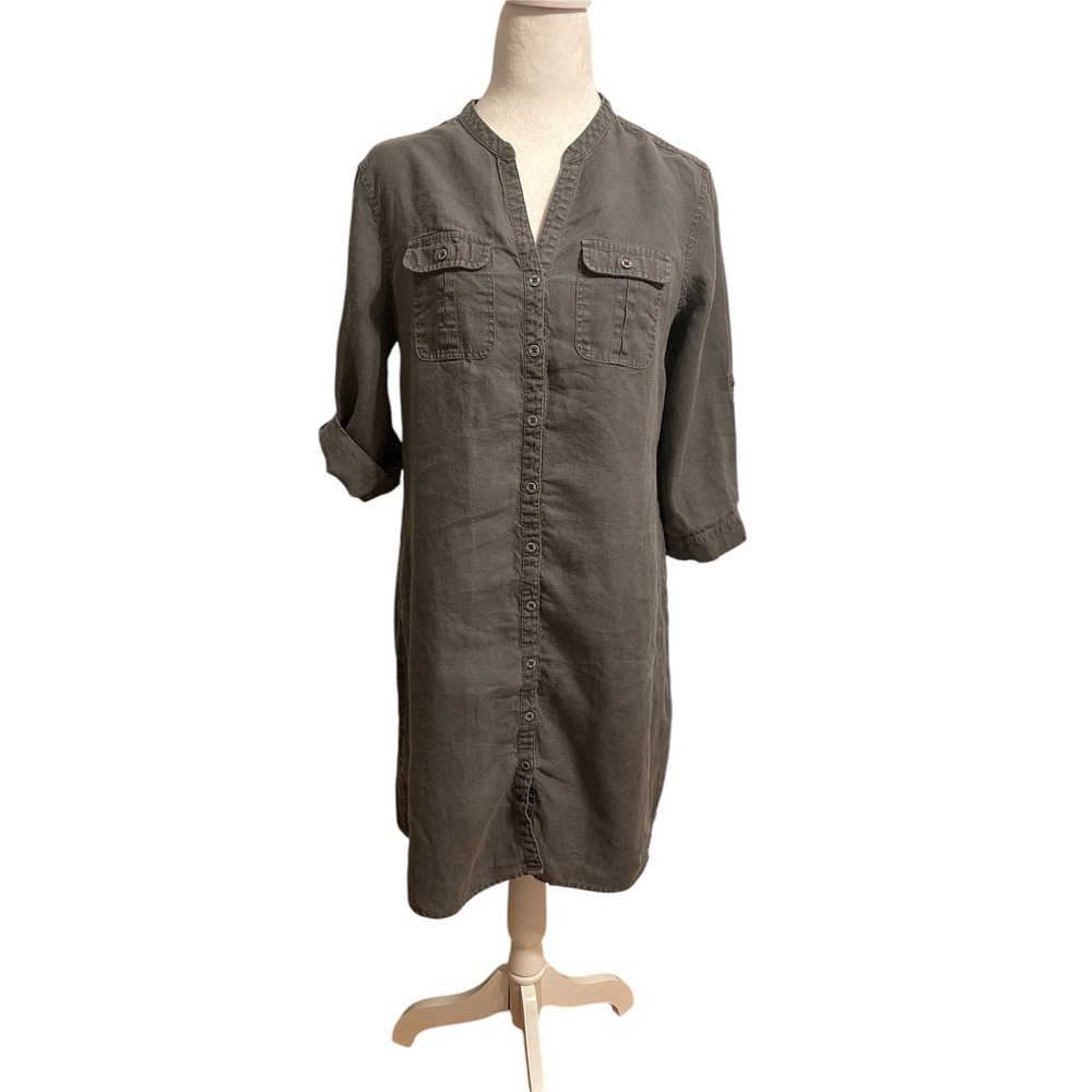 Euro Summer Melvin Love Linen sz 8 Gray shirtdress Lagen coastal vacation scandi